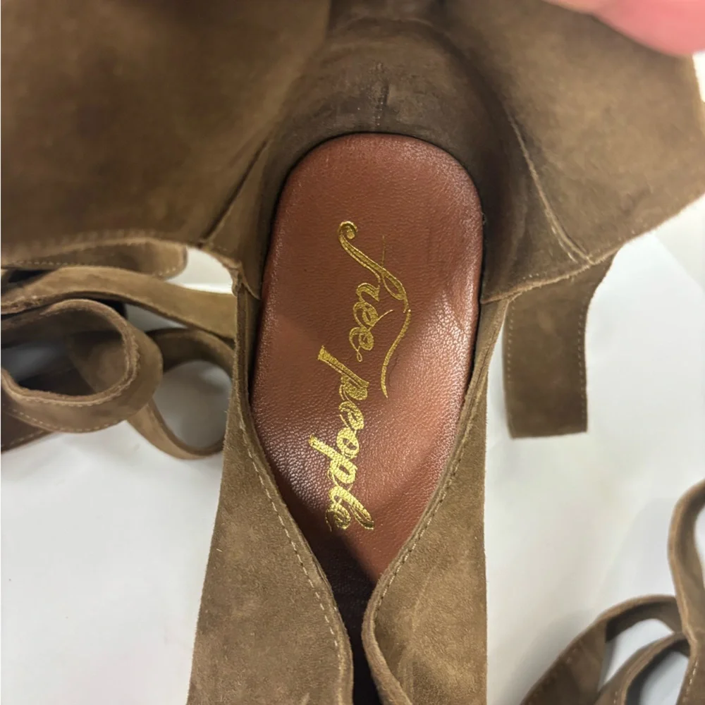 Free People Brown Platform Sandals with Ankle Wrap. Size 38